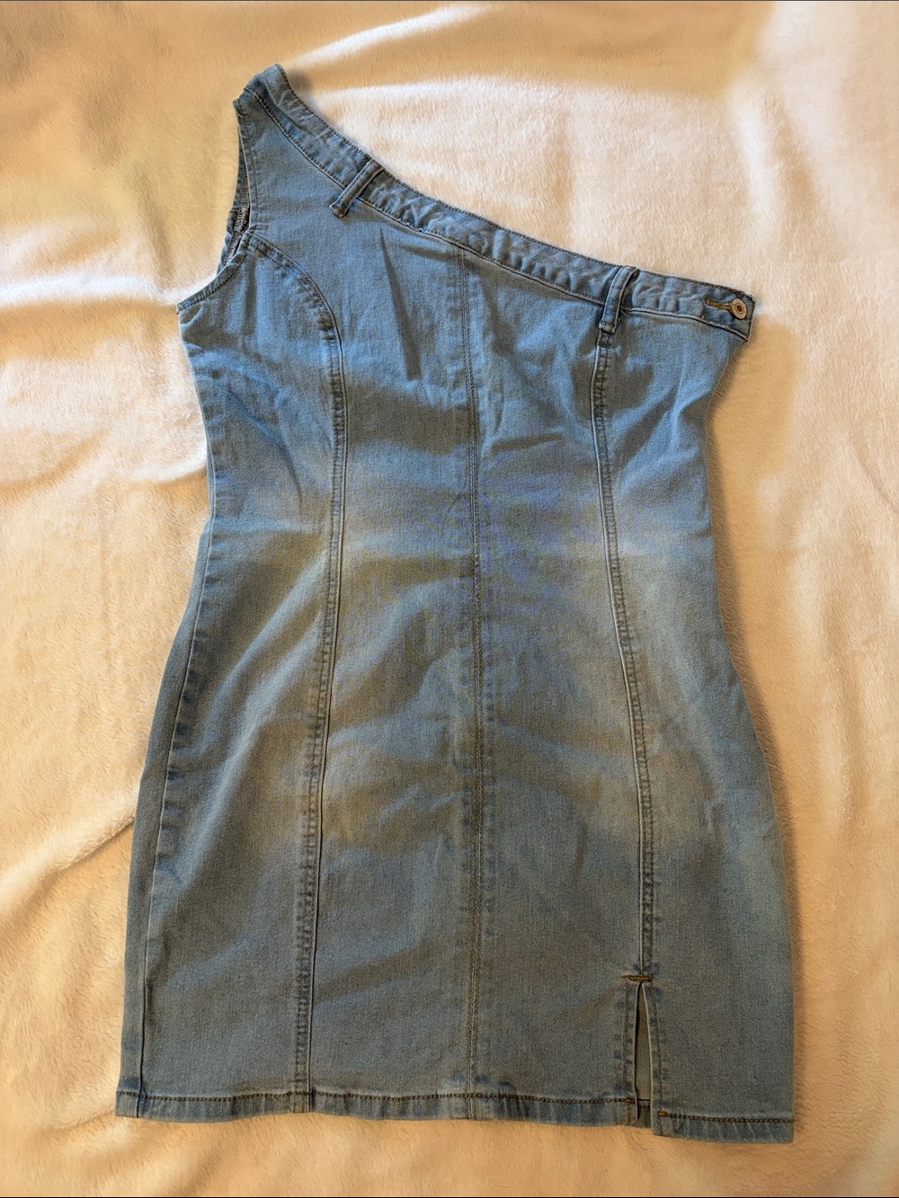 One-Shoulder Light Blue Denim Mini Dress